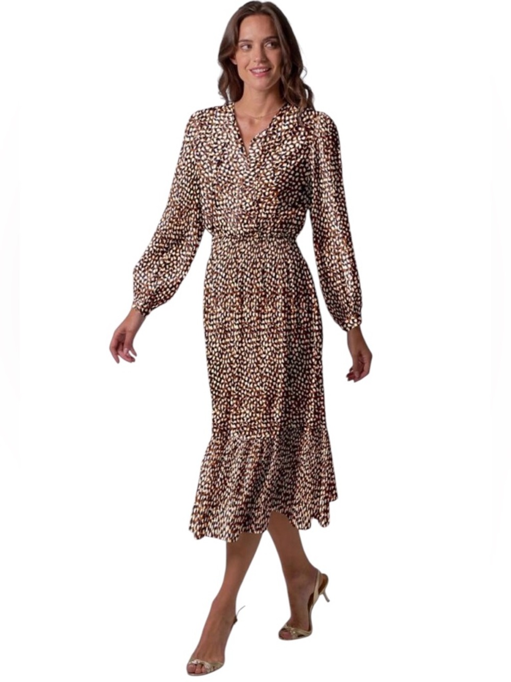 NWT TUCKER Women’s Silk Juliette Dress in Cinnamon Spots size XL - Picture 1 of 8